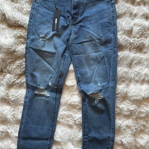 Fashion Nova Blue Skinny Jeans with Distressed Details